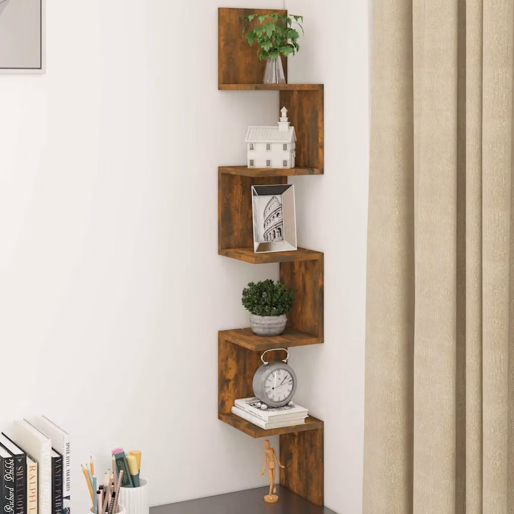 Mensola da angolo a muro vidaXL in MDF color rovere fumo, L/P/H: 20 x 20 x 127,5 cm