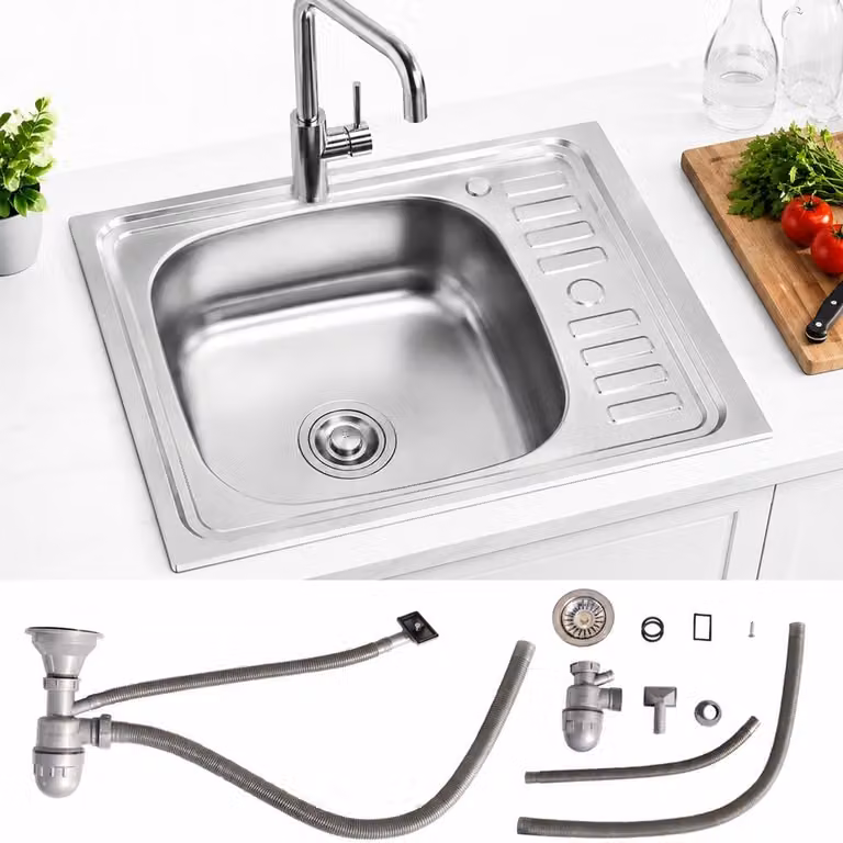 lavello da incasso in acciaio inox 58CM, angolare + ripiano Lavello Lavello da cucina Lavello da incasso