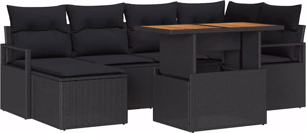 Set Divano da Giardino con archiviazione 7 pcs Nero Poly Rattan