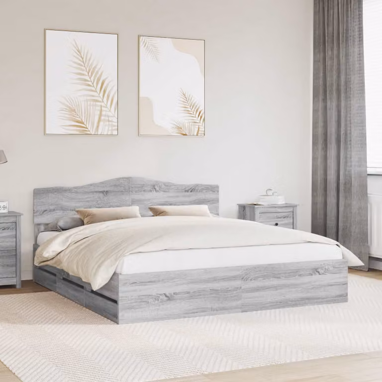 Struttura del letto con cassetto vidaXL in legno ingegnerizzato Grigio Sonoma L 200 x P 200 x H 206 cm