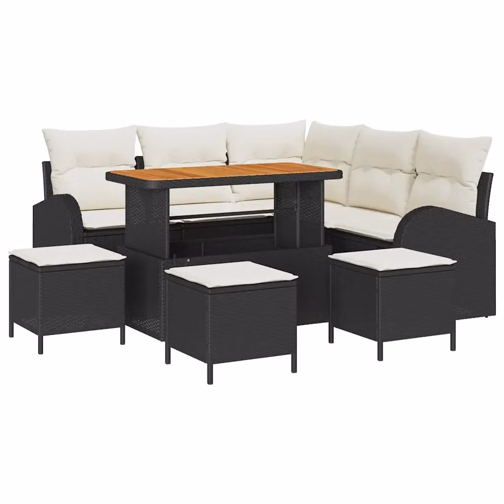 vidaXL Set Divano da Giardino Moderno a L con 9 Pezzi, Nero e Beige – 2