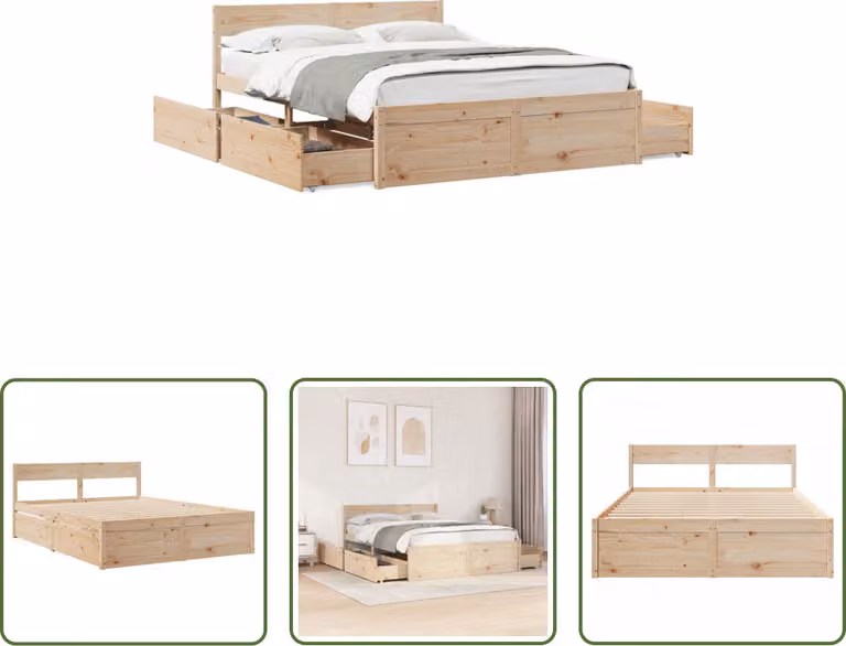 The Living Store Letto in legno massiccio senza materasso 140x200 cm in legno di pino