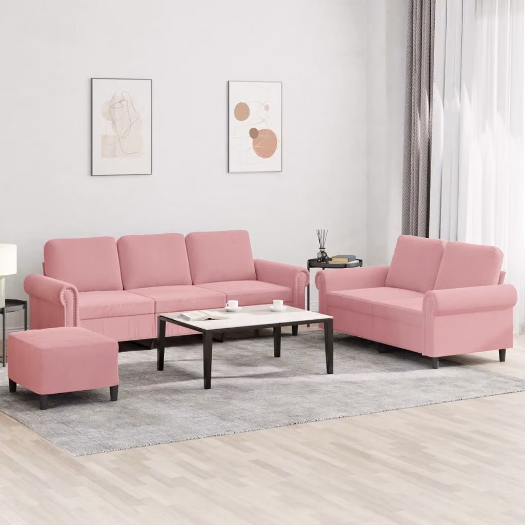 Maison Exclusive - Set divano a 3 pezzi con cuscini in velluto rosa