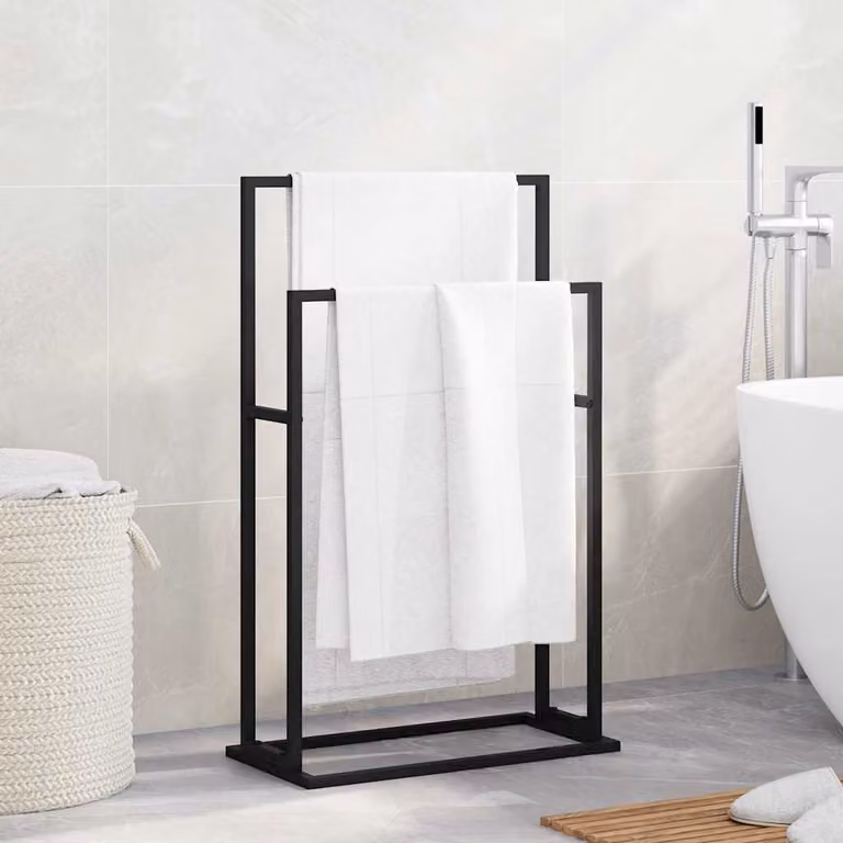 vidaXL Portasciugamani Autoportante in Metallo Nero L/P/H: 48 x 24 x 78,5 cm