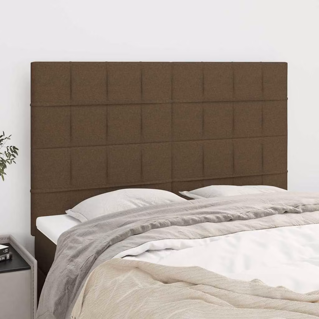 Testiera per letto vidaXL in tessuto marrone scuro con struttura in legno di larice, L: 144 cm, P: 5 cm, H: 118/128 cm