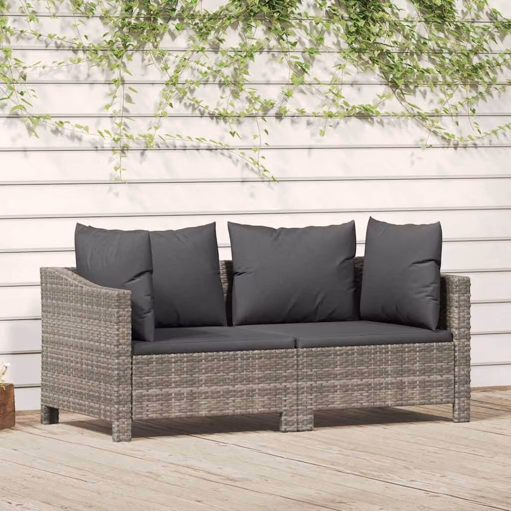 Set da giardino vidaXL composto da divano a 2 posti e cuscini in tessuto grigio con struttura in metallo e rattan