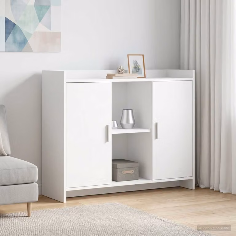 Credenza vidaXL in legno ingegnerizzato e metallo, colore bianco, L 98,5 x P 33 x H 80 cm