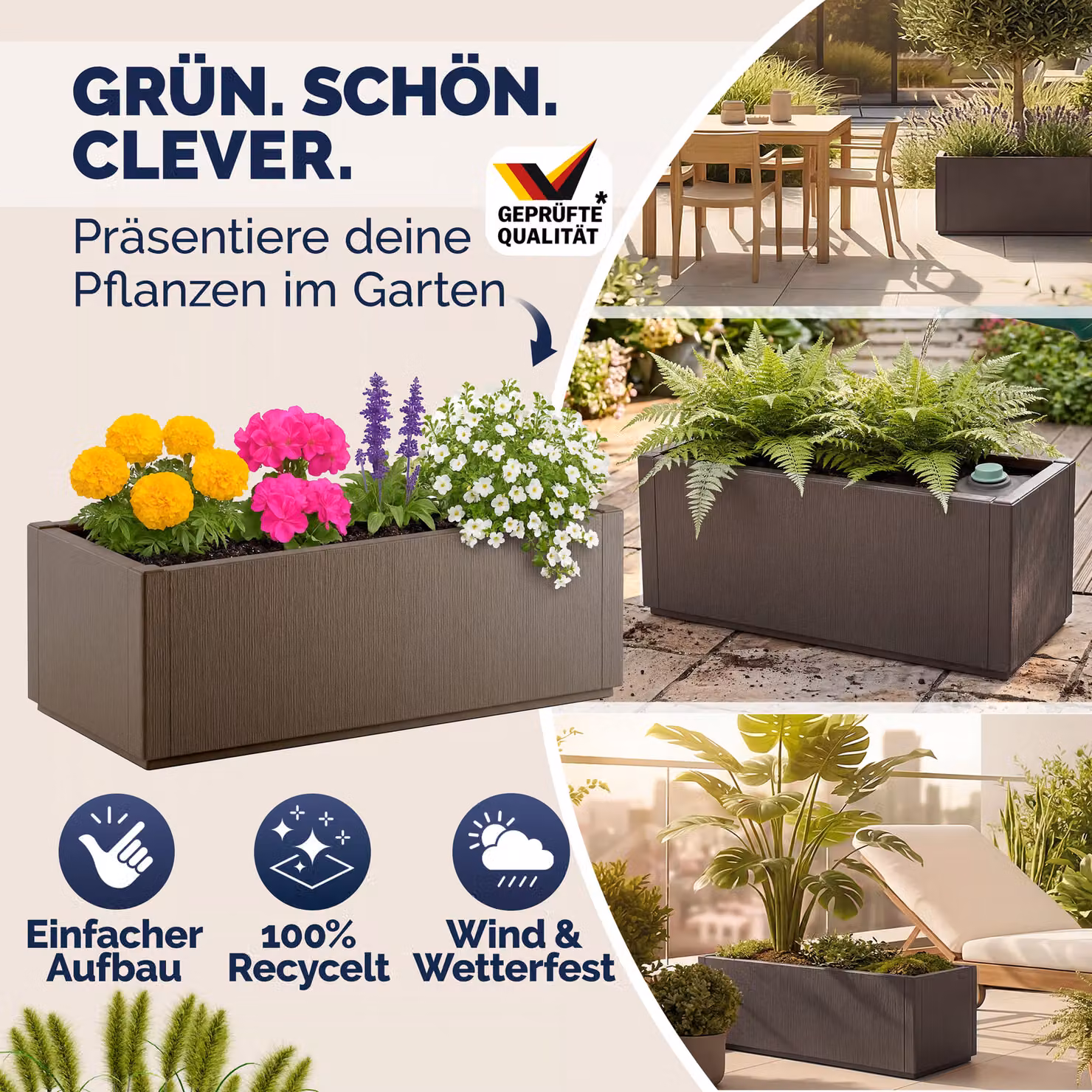 Vaso da fiori Ethica Casaria® in plastica marrone H: 80 cm, L: 36 cm, P: 36 cm – 4