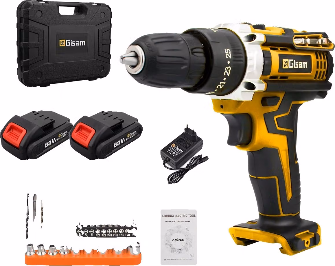 Trapano a percussione a batteria, potenza 21V, coppia 25Nm, 2 batterie tipo 6