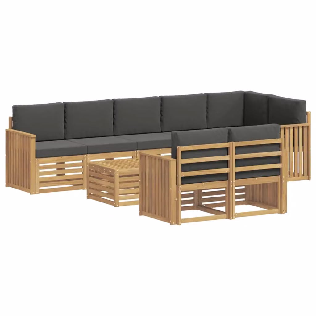 Set di divani da esterno a L vidaXL in legno di acacia con cuscini, Bianco e Antracite – 2