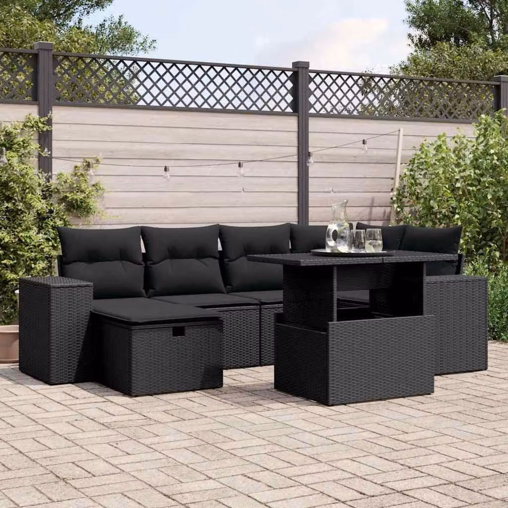 Set di divani da giardino vidaXL con 7 cuscini in polyrattan nero – 1