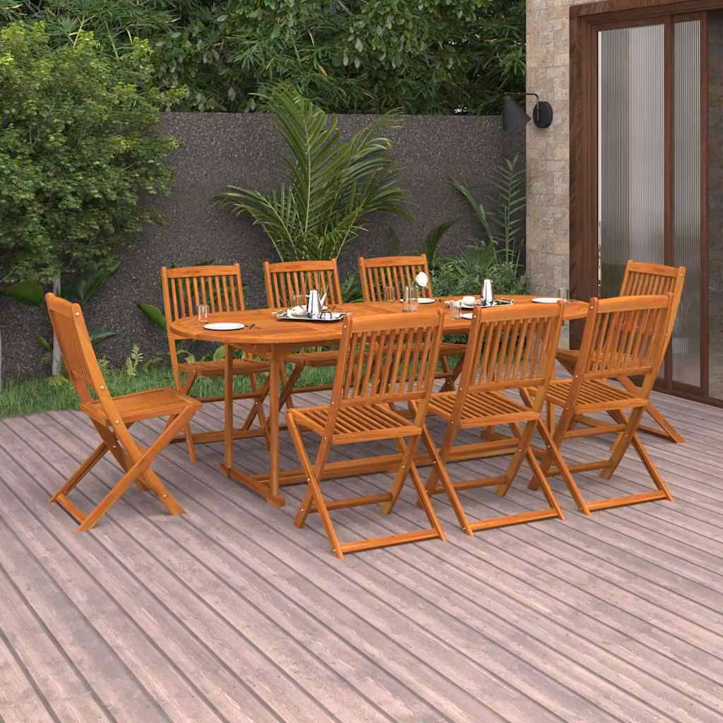 Set da pranzo da giardino vidaXL in legno di acacia massello marrone, 9 pezzi, L: 220 cm, P: 90 cm, H: 75 cm