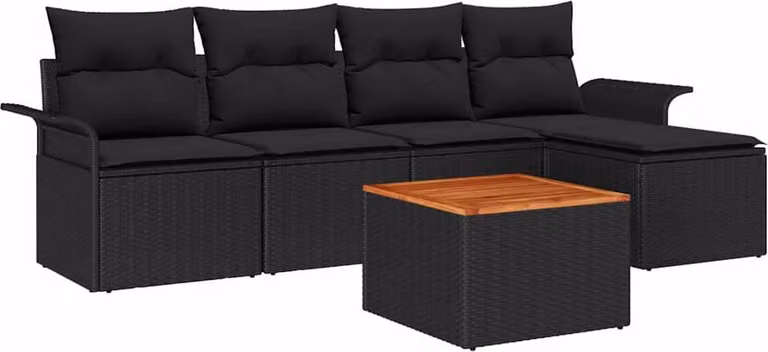 Set Divano da Giardino con cuscino 6 pcs Nero polyrattan