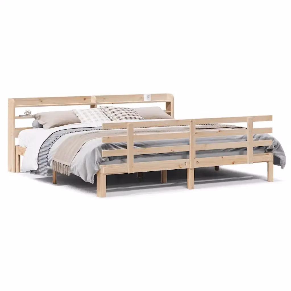 vidaXL Giroletto con Testiera in Legno Massello di Pino Marrone L 200 cm x P 200 cm – 2