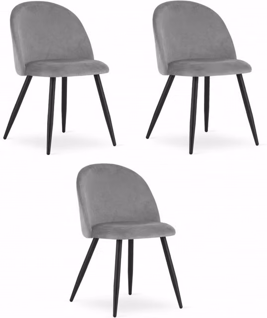 Set da 3 sedie Valora in velluto grigio con gambe in metallo nero