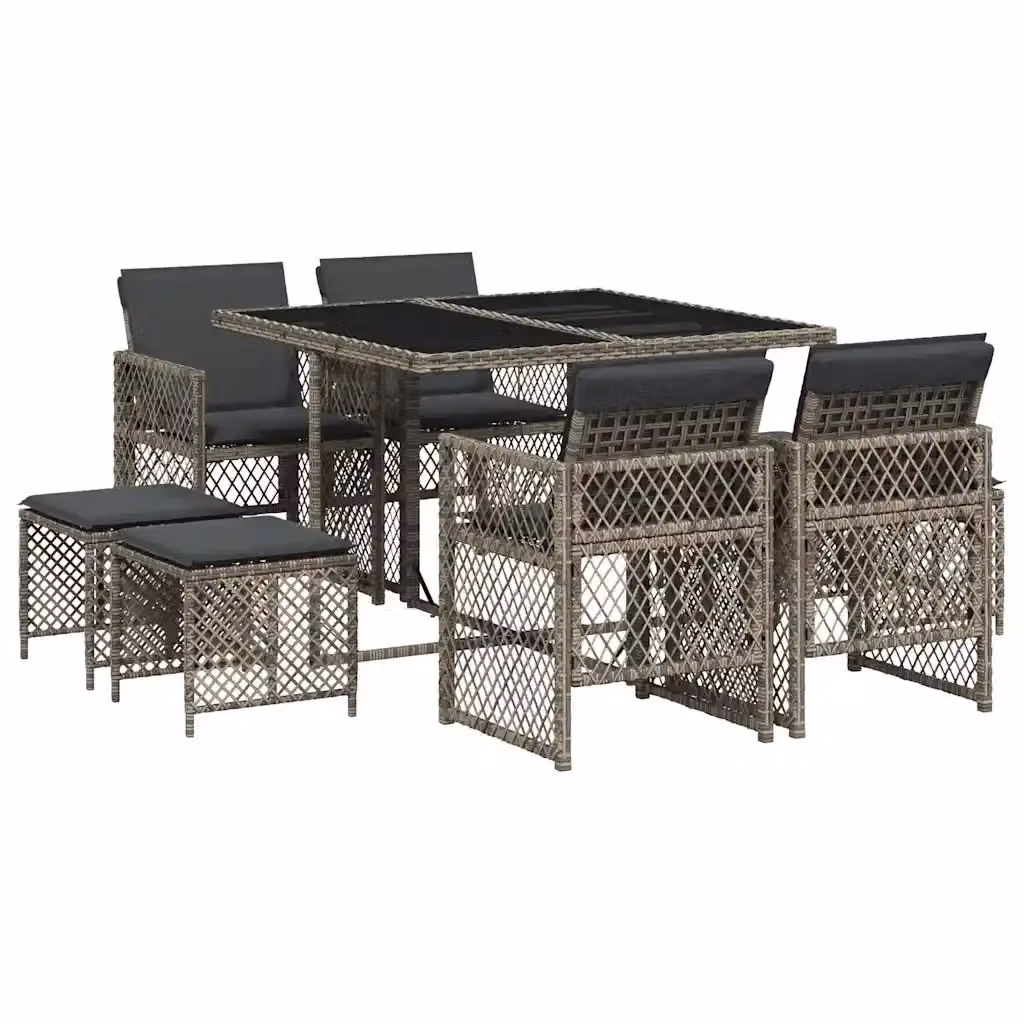 vidaXL Set da Pranzo da Giardino 9 pz in Polyrattan e Vetro Grigio – 2