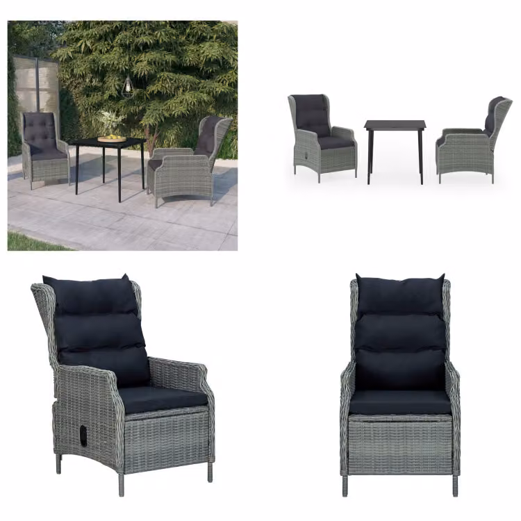 vidaXL Set da pranzo da giardino 3 pezzi grigio chiaro - Set da pranzo da giardino - Set da pranzo in polirattan - Set da pranzo da esterno