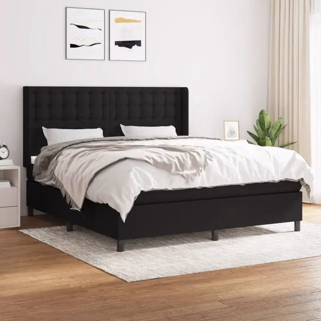 Letto Ibrido con Giroletto a Molle e Materasso vidaXL in Tessuto Nero e Bianco L/P/H: 160 x 200 x 128 cm
