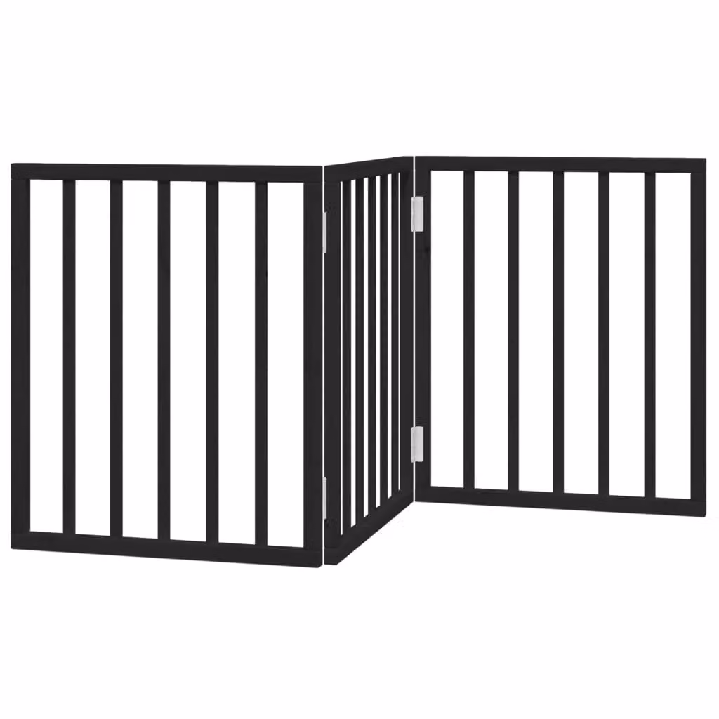 Cancello per Cani Pieghevole 3 Pannelli Nero 150cm Legno Pioppo