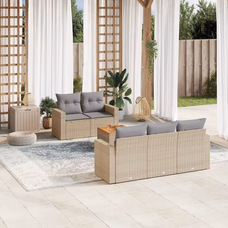 Maison Exclusive - Set Divano da Giardino 6 pz con Cuscini Beige Misto Polyrattan