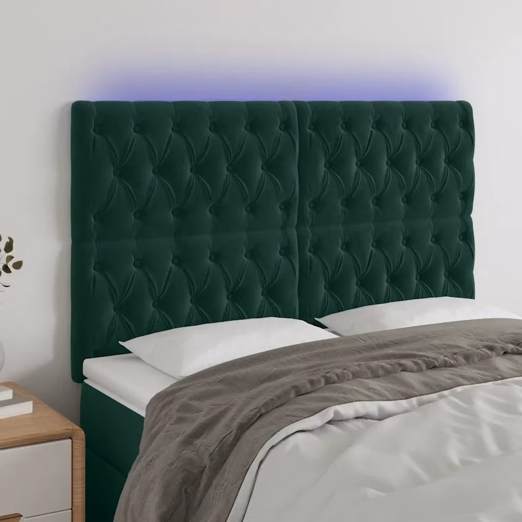 Testata del letto con illuminazione LED e porta USB in velluto verde scuro L: 144 cm, P: 7 cm, H: 118/128 cm – 2