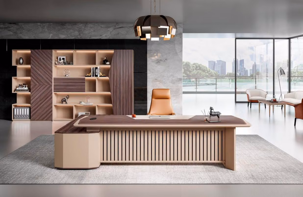 Büro Tisch Bürotisch Arbeitstisch Schreibtisch Büromöbel Holz Beige