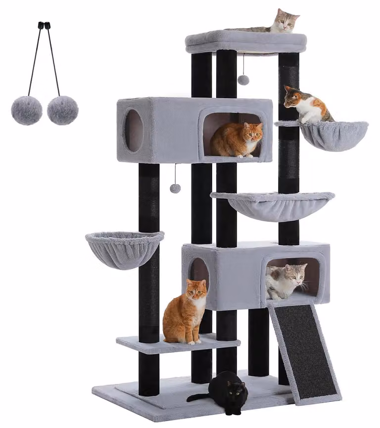 Torre per gatti, modello a più piani, spazi ampi, AMT0362BK, XXL-a