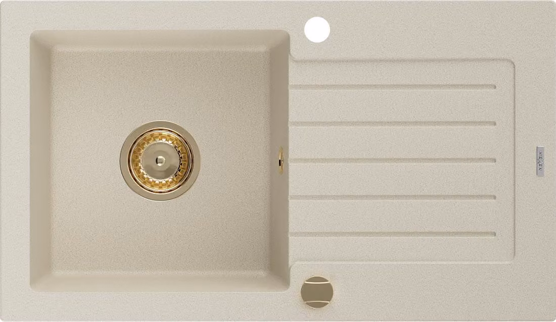 Mexen Pablo lavello in granito 1-vasca con scolapiatti 752 x 436 mm, beige, sifone oro - 6510751010-69-G