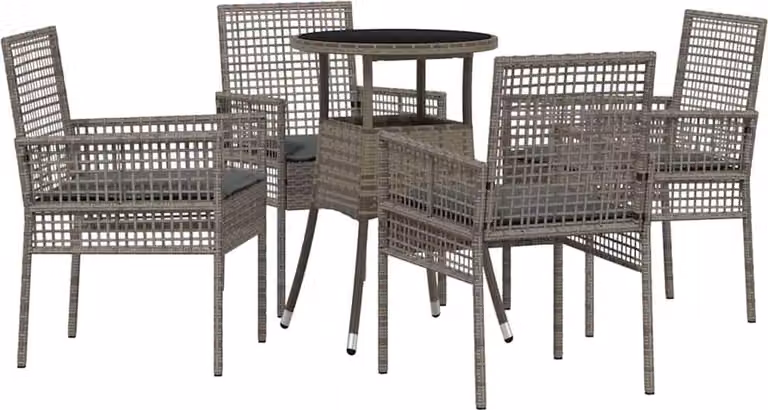 Set da Pranzo per Giardino 5 pcs Grigio polyrattan