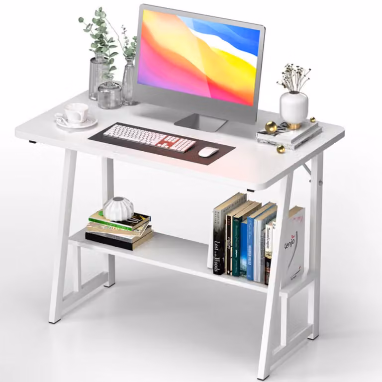 Scrivania per computer - Scrivania compatta - 80 x 50 x 73 cm - Con cassetto portaoggetti - Scrivania rettangolare in legno - Adatta per ufficio e casa - Bianco