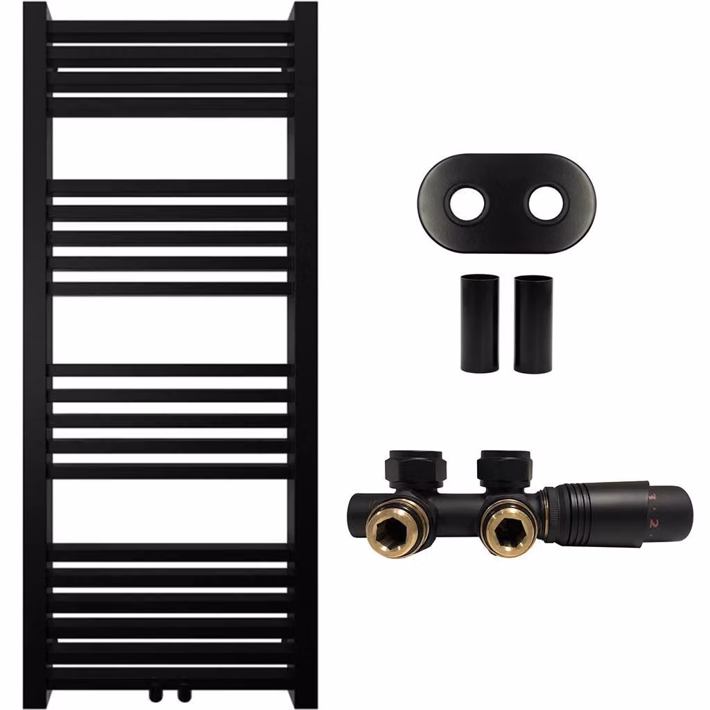 CERANO - Set di radiatori da bagno Franko - riscaldamento centralizzato - attacco centrale da 50 mm - 392 W - nero opaco - 1200 x 500 mm
