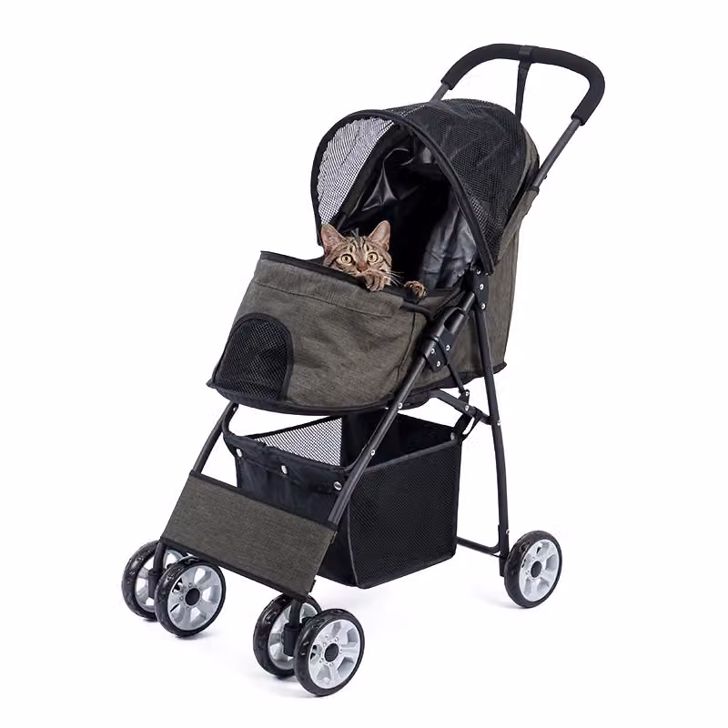 Passeggino pieghevole per animali domestici, design spazioso, materiale Oxford resistente, ABX0027GN
