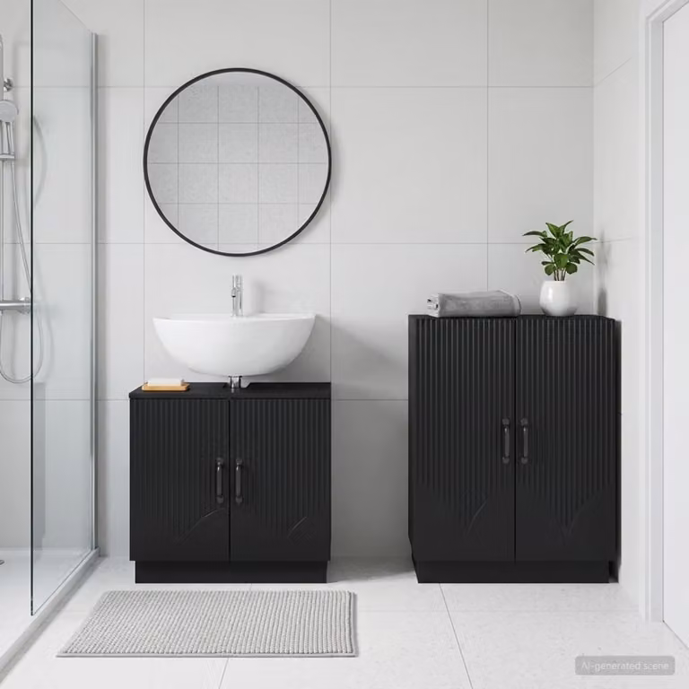 Set di mobili da bagno vidaXL HOORN nero opaco composto da mobile lavabo e mobile contenitore autoportante