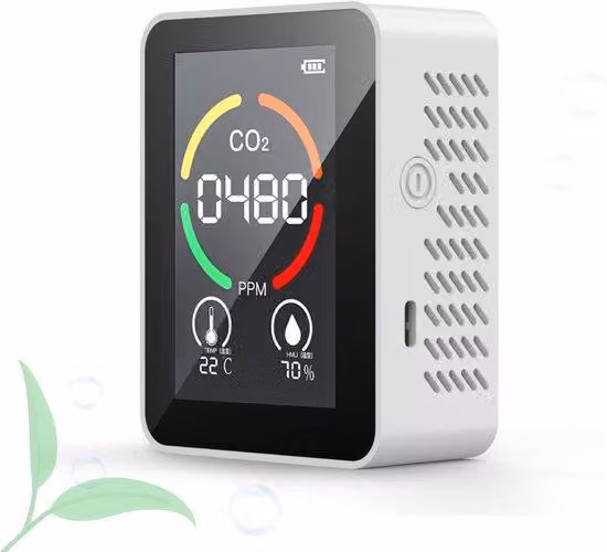 Monitoraggio della qualità dell'aria interna - Misuratore di CO2 - con igrometro e termometro - portatile e ricaricabile - Controllo della qualità dell'aria per la casa, l'ufficio, la scuola, l'hotel e l'auto - Bianco