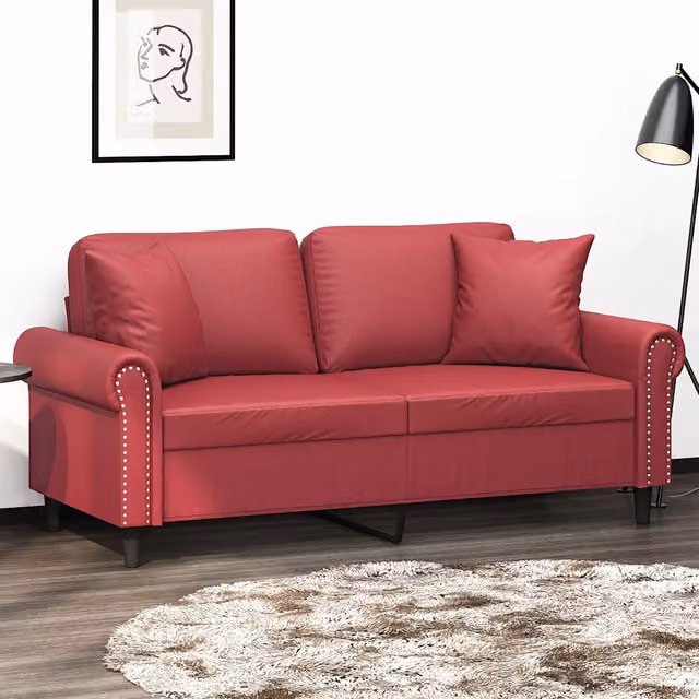 Divano a 2 posti moderno vidaXL in similpelle rosso con cuscini inclusi