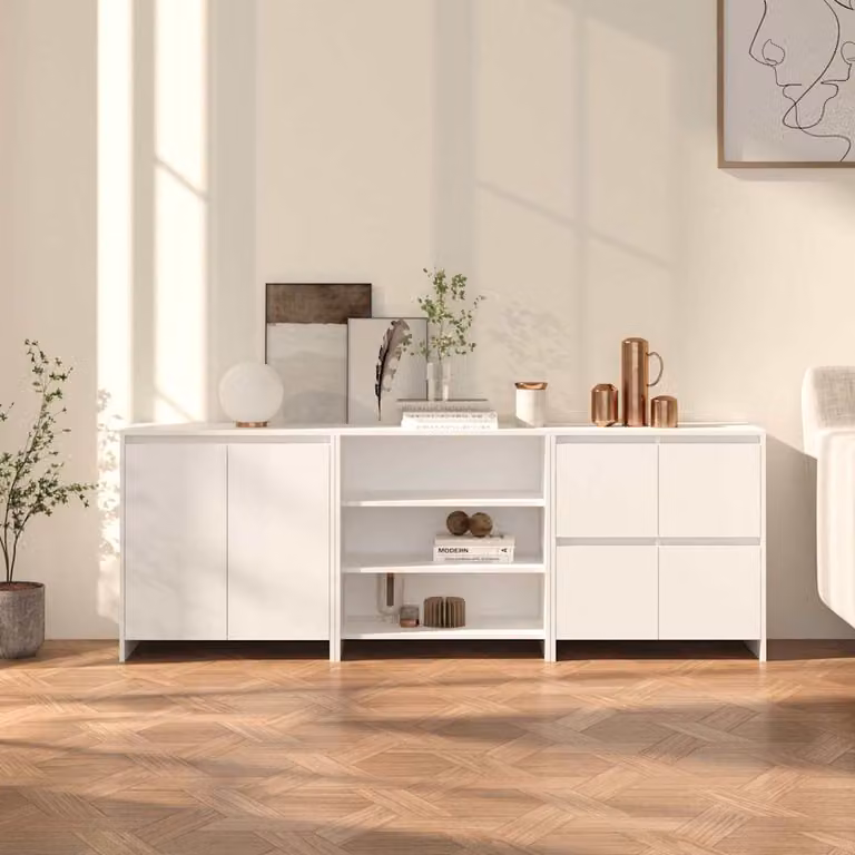 Set di 3 credenze moderne vidaXL in legno multistrato e MDF bianche opache per soggiorno o sala da pranzo