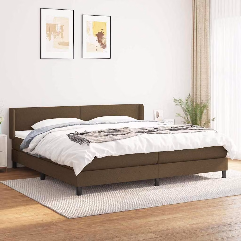 vidaXL Giroletto a Molle Ibrido con Materasso in Tessuto Marrone e Bianco L/P/H: 200 x 200 x 25 cm