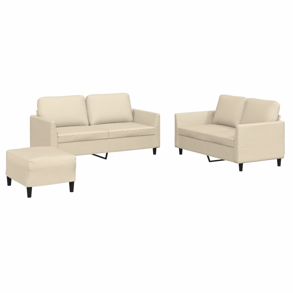 Set di Divani 3 pz con Cuscini crema in Pelle finta