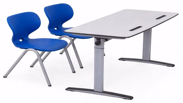 Set di banchi scolastici ergonomici con altezza regolabile e sedie blu