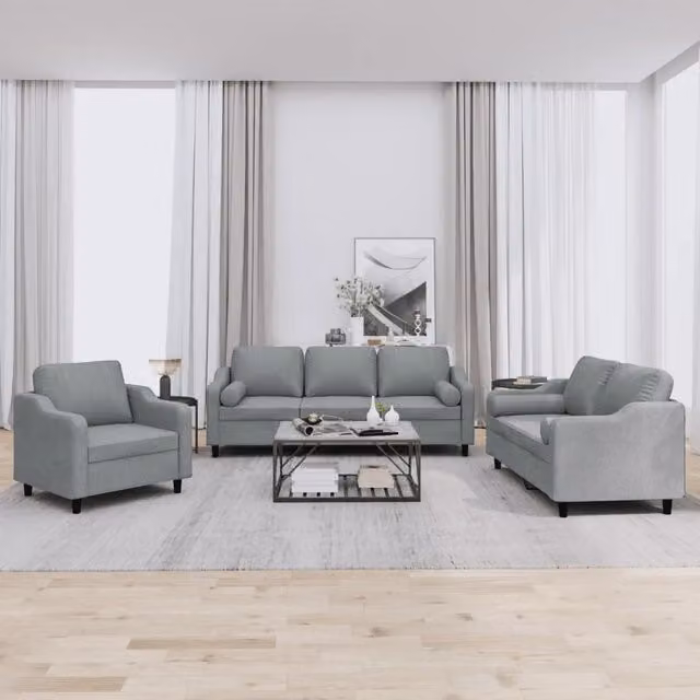 Set di divani vidaXL in tessuto grigio con cuscini per soggiorno moderno