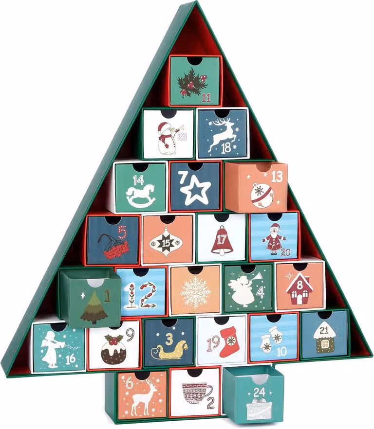Calendario dell'Avvento da riempire - Albero di Natale - Calendario di Natale fai-da-te con 24 scomparti per buoni regalo, caramelle e altre sorprese