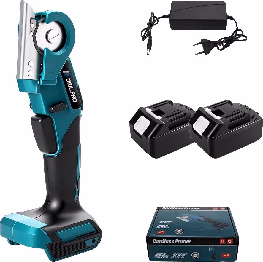 Forbici elettriche, motore a spazzole da 80 W, design leggero, 2 batterie, EU-a