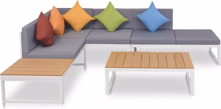 The Living Store Set da giardino 4 pezzi con cuscini in alluminio e WPC