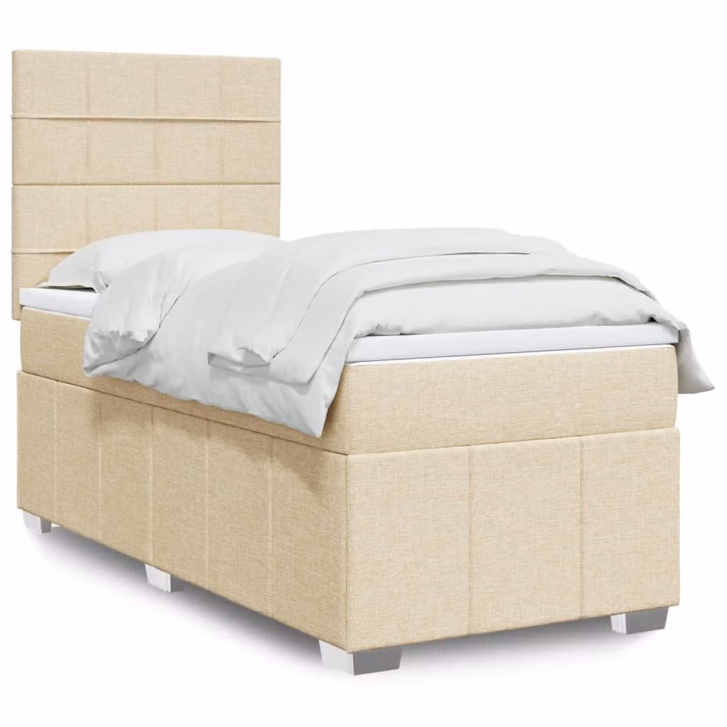vidaXL Giroletto a Molle con Materasso in Tessuto Beige e Bianco, L 80 cm x P 200 cm