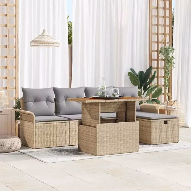 Set Divano da Giardino 6 pz Beige polyrattan 3359906