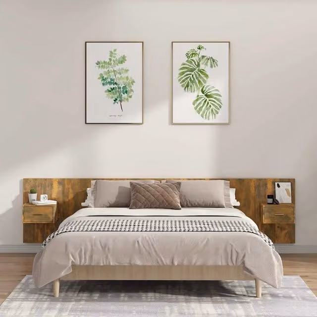 Testiera Letto con Comodini Integrati vidaXL in Legno Rovere Marrone con Ripiani Laterali – 1