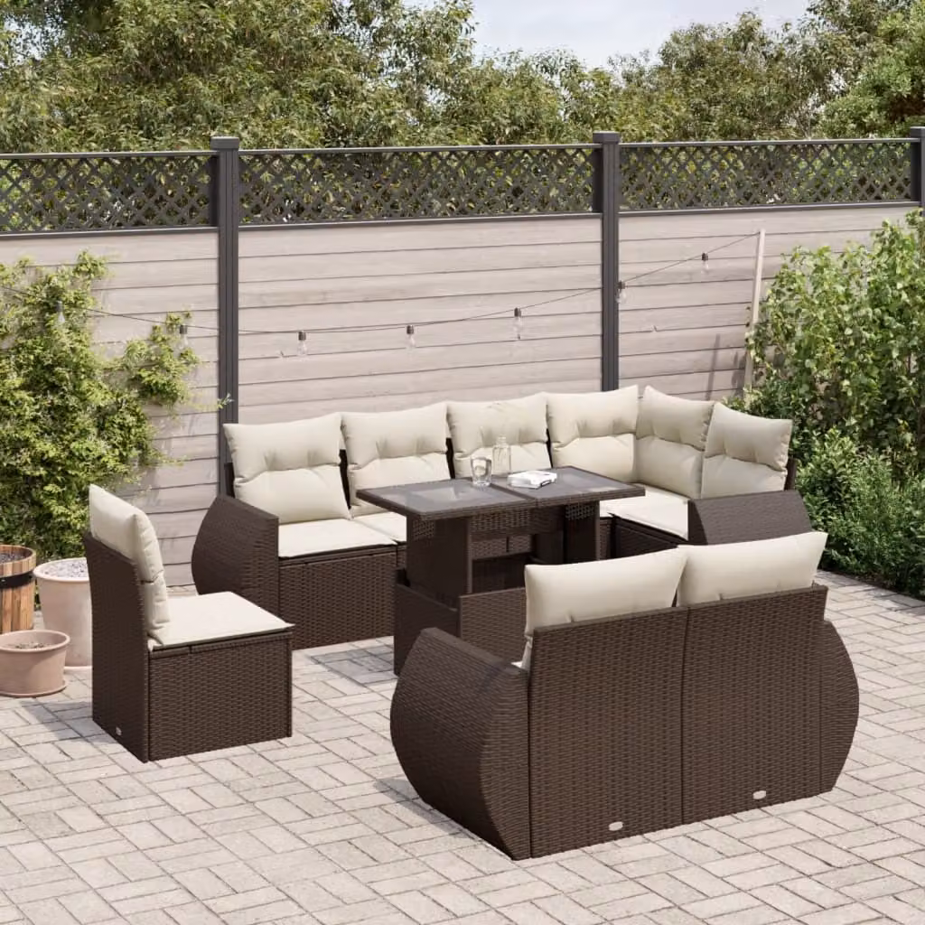 Maison Exclusive - Set Divani da Giardino 9pz con Cuscini Marrone in Polyrattan