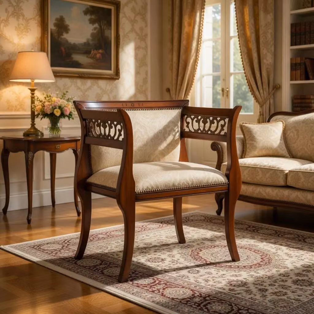 Poltrona imbottita in legno di faggio beige con braccioli Mobili 2G L: 69 cm, P: 43 cm, H: 78 cm – 3