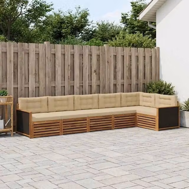 Set di divani da esterno 6 pz Naturale e Beige Poliestere 3383406