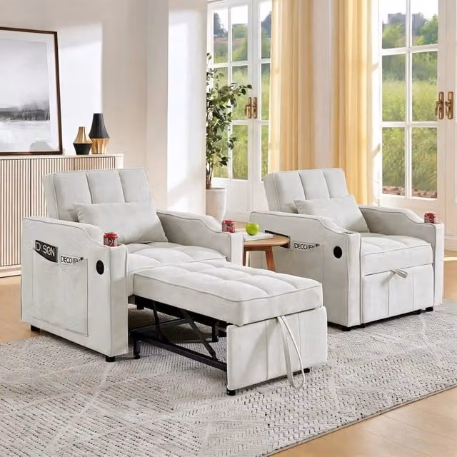 Divano Letto 3 in 1 con USB ¨C MINIMAL ¨C Tessuto, Reclinabile, 190cm